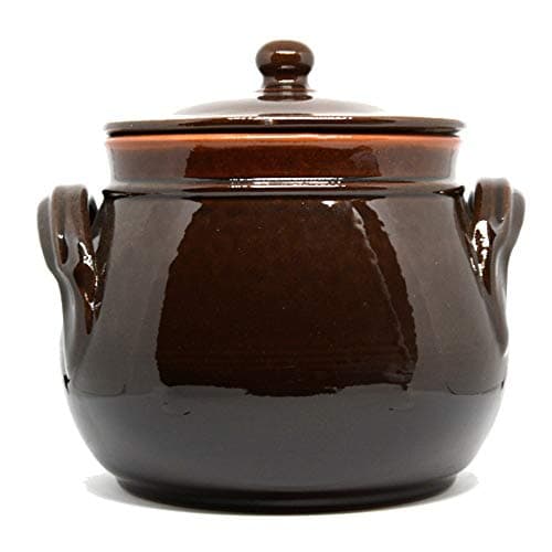 Colì, Pentola Bombata in Terracotta con Coperchio, Pentola Artigianale, Marrone, Diametro 20 cm