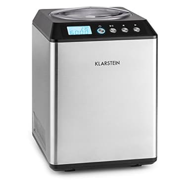 Klarstein Vanilla Sky - Macchina per Gelato, Funzione di Raffreddamento, Timer, 30-40 min, Display LED, Facile da Pulire, Acciaio Inox, Cucchiaio, 250 Watt, Capacità: 2,5 Litri, Argento