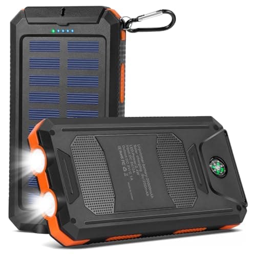 Caricabatterie Solare 20000mAh, Solar Power Bank con 2 Uscite USB e 2 Luce LED, Batteria Esterna Portatile, Powerbank Solare Impermeabile per Smartphones, Tablets, Campeggio all'Aperto