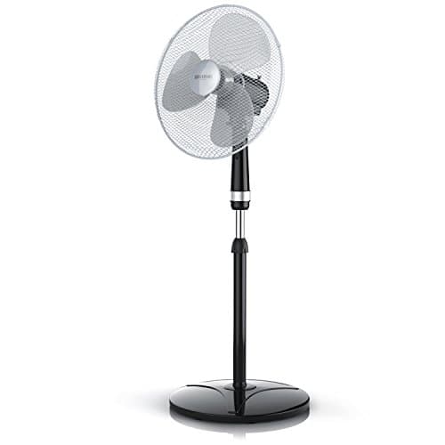 Brandson - Ventilatore a piantana Classico - 42cm Diametro - Oscillazione 80° - 3 Livelli di Potenza - 50W - Elevato Flusso d'Aria - Silenzioso - Argento Nero
