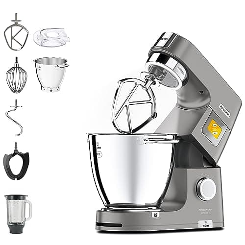 Kenwood KWL90.034SI Impastatrice Planetaria Titanium Chef Patissier XL con Ciotola EasyWarm da 7 L, Bilancia integrata, Potenza 1400W e Frullatore, Illuminazione in Ciotola, Argento