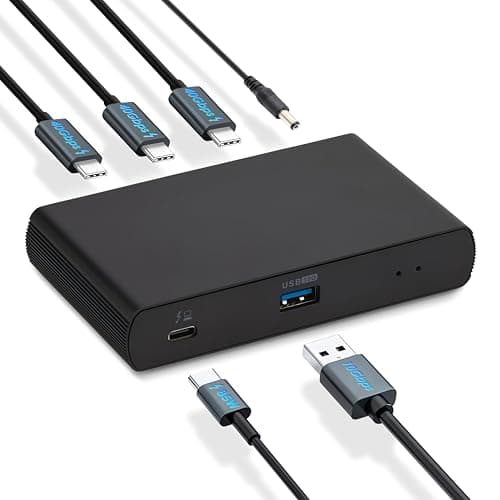 Amazon Basics Docking station Thunderbolt 4/USB 4, 3 Downstream TBT4 (doppio display), 1 USB A 3.1, EU, Nero, 12,16 x 7,21 x 2,16 cm