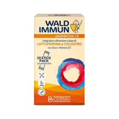 BIODEMIA | Waldimmun Pediatrico, Integratore Alimentare Bambini Dai 3 Anni, A Base Di Lattoferrina e Colostro Con Zinco e Vitamina D3, Favorisce Le Difese Immunitarie, 10 Stick, Gusto Cioccolato