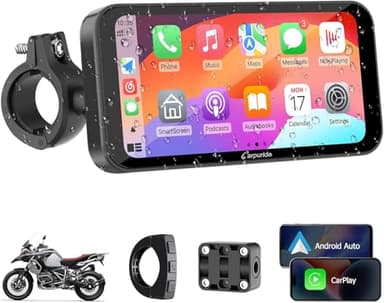 Carpuride W603 Schermo Carplay per Moto, CarPlay Wireless e Android Auto per Moto, Telecomando, Touchscreen Impermeabile da 6,3", Audio BT, Navigazione GPS, Siri, Assistente G00gle