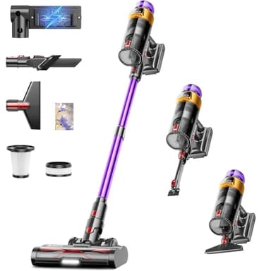 Aspirapolvere Senza Fili,45000 Pa/550W Scopa Elettrica Senza Fili 70Mins Autonomia, Schermo OLED Animato + Anti-Avvolgimento, Ricarica a Parete 1,8L,Aspirapolvere per Pavimenti/Tappeti/Peli Animali