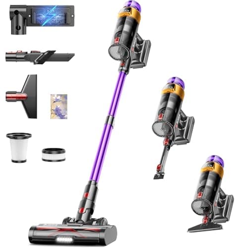 Aspirapolvere Senza Fili,45000 Pa/550W Scopa Elettrica Senza Fili 70Mins Autonomia, Schermo OLED Animato + Anti-Avvolgimento, Ricarica a Parete 1,8L,Aspirapolvere per Pavimenti/Tappeti/Peli Animali