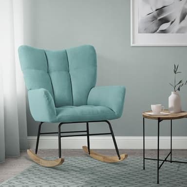 ML-Design Poltrona a Dondolo per Salotto Sedia Confortevole Salvia Imbottita Poltroncina da Soggiorno con Braccioli e Schienale Alto Rilassante Base in Legno Massiccio Arredamento Casa