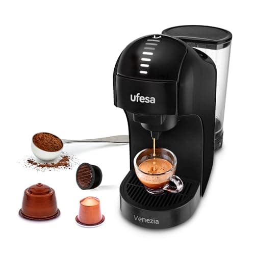Ufesa Venezia Multicapsula 4 in 1, Macchina Caffè Capsule Nes.presso, Macchina Caffe Dolce Gusto, Capsule Delta Q, Macchina Caffe Macinato, Touch Screen con 7 livelli, Serbatoio 1 L, 1400 W
