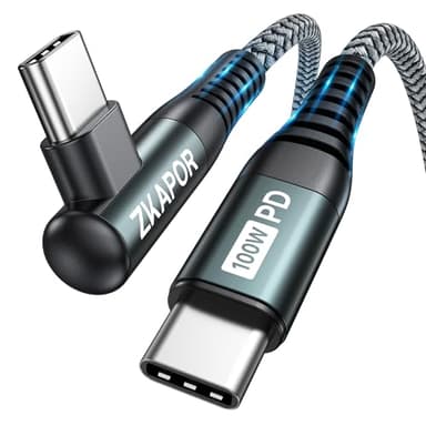 ZKAPOR Cavo USB C USB C 100W, 1M Cavo USB Type-C PD 5A Ricarica Rapida Nylon Cable Type C to Type C 90 Gradi per iPhone 16/16 Pro/16 Pro Max/15, Samsung Galaxy S24, Pad Pro/Air, P60/Mate 60, Pixel 9