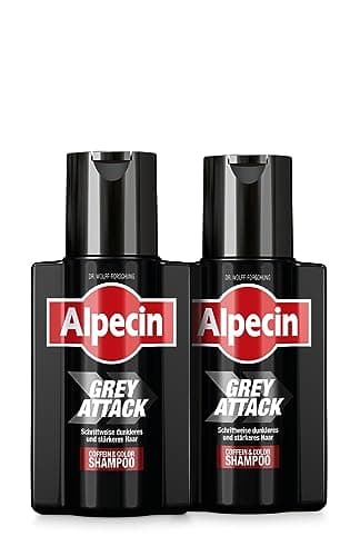 Alpecin Grey Attack Caffeine & Colour Shampoo 2x200ml | Capelli gradualmente più scuri e più forti | Risultato naturale | Contro la caduta ereditaria dei capelli