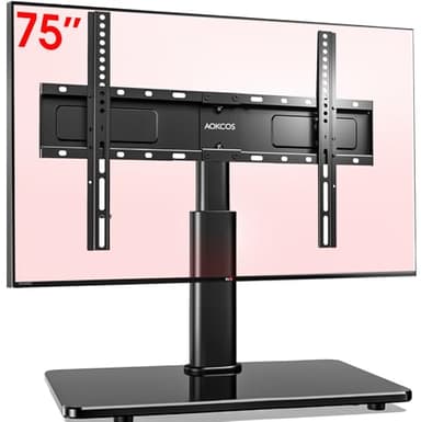 AOKCOS Supporto TV da Tavolo Inclinabile per 32-55 65 70 75 Pollici, Girevole Altezza Regolabile Piedistallo TV con Base, Mobile Porta TV Max VESA 600x400mm 45KG