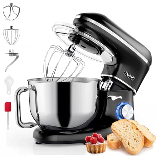 Fentic Impastatrice Planetaria - 2000W - Ciotola in Acciaio Inossidabile (6,2 L) - Impastatrice con Frusta, Gancio Impastare e Mescolatore - Inclusa e accessori extra - Nero
