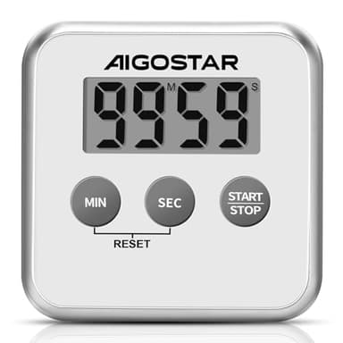 Aigostar Timer - Timer da Cucina Digitale con Ampio Display LCD, Timer Multifunzione con Magnete, Supporto e Foro, Cronometro 3 in 1 Conto alla Rovescia, Timer Sveglia per Cucina, Studio, Allenamento