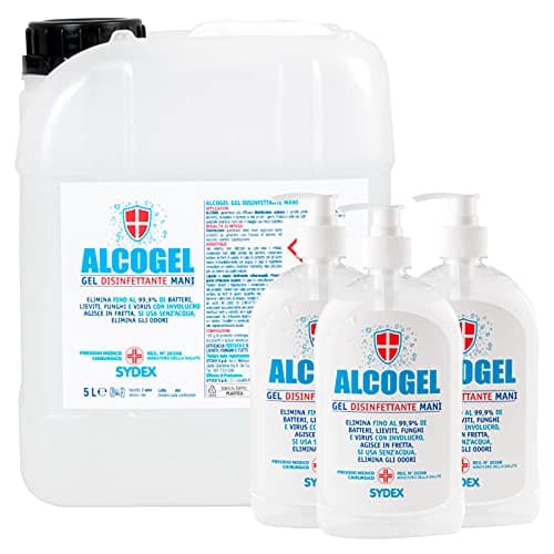 Gel Disinfettante Mani Professionale Igienizzante Antibatterico - Presidio Medico Chirurgico Elimina Odori fino al 99,9% di Germi Funghi Batteri e Virus (Tanica da 5L + x3 500ml)