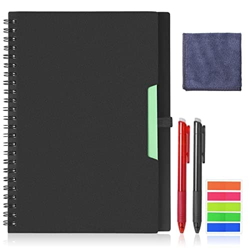 Vicloon Taccuino Riutilizzabile, A5 Core Quaderno Smart Notebook, Taccuino Cancellabile Compatibile con Sistemi Cloud con 2Pcs Penna, Panno e Segnapagina Adesive(Nero)