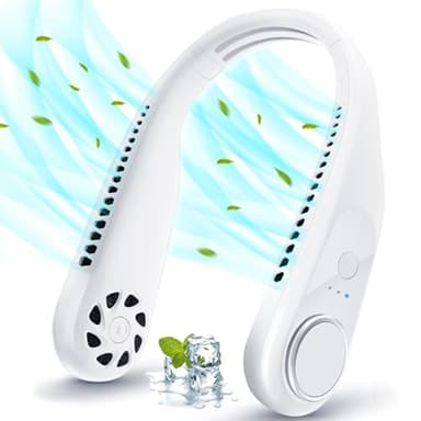 WUQNGI Ventilatore da Collo Portatile Ricaricabile Silenzioso, Ventilatore a Batteria Senza Pale 5200 mAh Mini USB C Indossabile 3 Velocità, Ventilatore per Ufficio, Viaggi, Aria Aperta e Sport