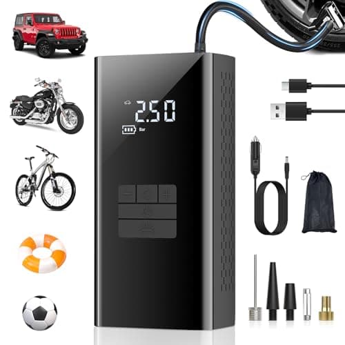 Compressore Aria Portatile Auto, 150PSI Mini Compressore Portatile per Auto, Moto, Bici, Palloni, 6000 mAh Compressore Auto Portatile con Schermo LCD Digitale e LED, USB Gonfiatore Elettrico Portatile