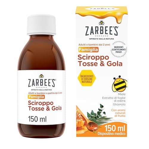 Zarbee's Sciroppo Tosse & Gola, Sciroppo tosse adulti e bambini a partire dai 2 anni con miele puro, Sedativo tosse secca e grassa, Calma il mal di gola e protegge gola irritata, 150 ml
