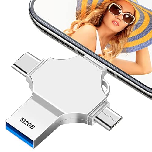 Udslidty Chiavetta USB 512GB 4 in 1, USB 3.0 Type C, Memoria Flash Metallica a Alta Velocità Pen Drive, Compatibile con Smartphone/PC/Tablet, Design Compatto, Resistente all'Acqua e Urto