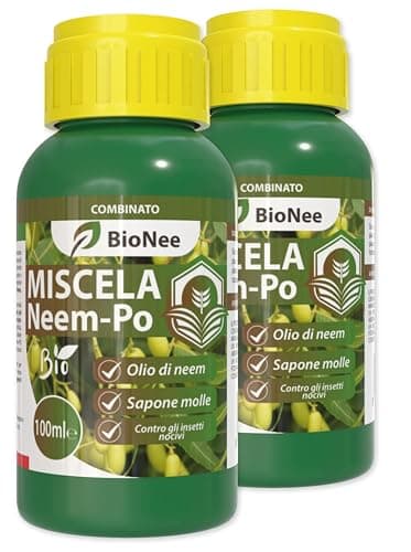 Miscela Neem-Po per Piante Biologico | Olio di Neem + Sapone molle di potassio Solubile Ottimo Contro le Avversità Esterne di Orto, Prato e Giardino