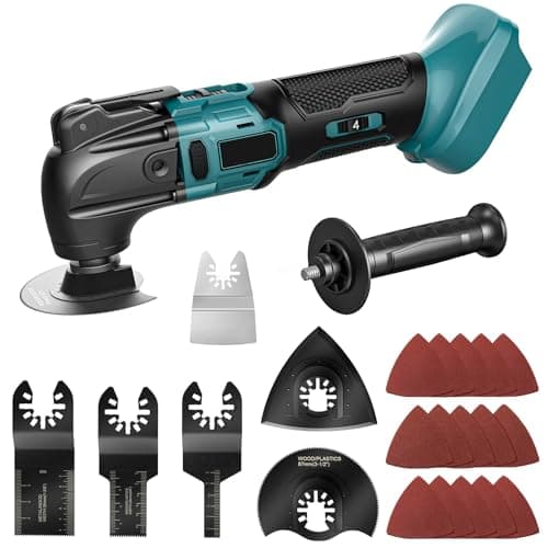 Utensile Multifunzione Oscillante 500W, Strumento Oscillante Kit, 8000-20000RPM, 6 Velocità Regolabili, 4° Angolo di Oscillazione, 23 Accessori per Raschiatura Taglio Lucidatura (Senza Batteria)