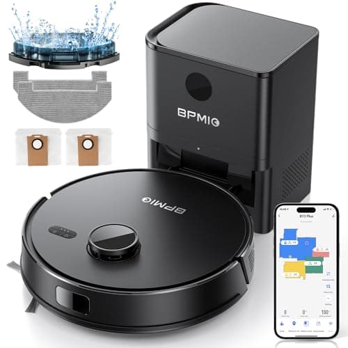 BPMIO Robot Aspirapolvere Lavapavimenti con Mappatura 5000Pa, 2.0L Stazione Autosvuotante(60 giorni), Robot Aspirapolvere con Stazione di Svuotamento Automatico, Laser 360°, 5 Piani, WiFi/APP Control
