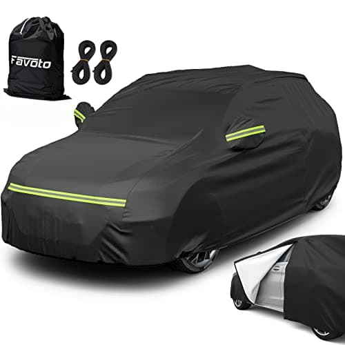 Favoto Telo Copriauto Felpato Invernale Impermeabile Telo per Auto da Esterno per Compact SUV, Realizzato in PEVA e Cotone con Zip Laterale, Anti Acqua Polvere Neve Sole Freddo, 460x180x170cm, Nero