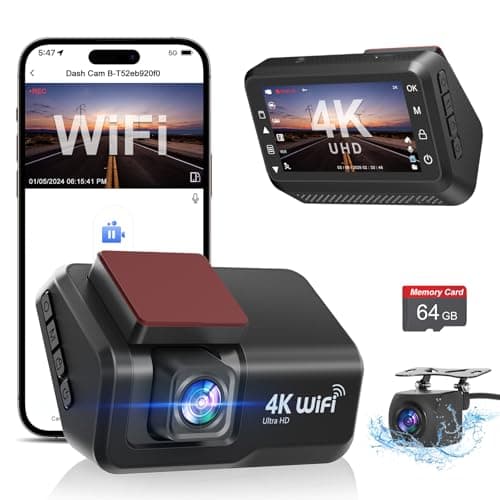 CHORTAU Dash Cam Auto 4K+1080P, Doppia Dashcam WiFi con APP, Schermo da 3 Pollici Telecamera Per Auto con scheda da 64G gratuita con Visione Notturna, Monitor di Parcheggio, WDR, G-Sensor