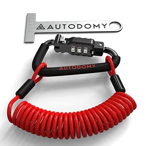 Autodomy Lucchetto Casco Moto | Antifurto Casco Moto | Moschettone con Codice di Sicurezza + Cavo Flessibile in Acciaio 150 cm + Adattatore a T | Accessori Blocca Gancio Casco Moto