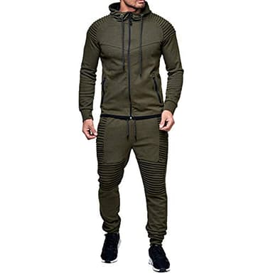 amropi Tute da Ginnastica Uomo Maniche Lunghe Felpa con Cappuccio e Jogging Pantaloni Sportiva Set Verde,M