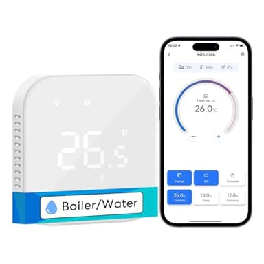 Meross Termostato WiFi, Termostato Caldaia WiFi, Termostato Smart per il Riscaldamento dell'acqua a Pavimento, Compatibile con Alexa e Google Home, LED Digitale Vetro Touchscreen