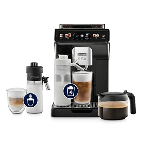 De'Longhi Eletta Explore ECAM452.57.G, Macchina da Caffè Automatica, Schiume di latte calde e fredde in automatico, oltre 40 Bevande, Schermo Touch a Colori, Caraffa Caffè Americano Inclusa, Grigio