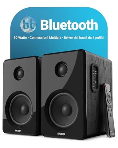 Majority 60W Casse Attive Bluetooth | Casse Acustiche HIFI con Driver da 4'' a 2.0 Canali | Altoparlante PC di Legno con Ingresso Ottico, RCA, USB e AUX per il Suono HD D40