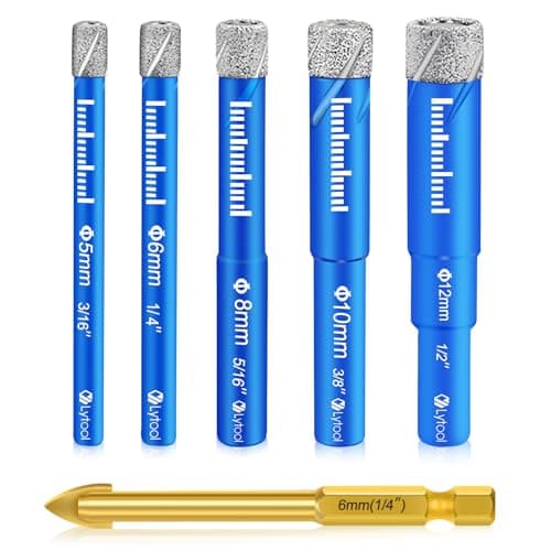 5/6/8/10/12mm Punte Trapano Diamantate Gres Porcellanato,Lytool 6 mm Carbide Punte, Punte Dimantate Trapano Gres Piastrelle per Vetro, Ceramica, Granito, Marmo, Granito, Domestica Bagno