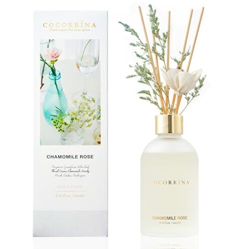 Cocorrína Diffusore Profumo Ambiente - Camomilla Rosa Set di diffusori di canne da fiori da 200 ml con 14 bastoncini - Fragranza per la casa, camera da letto, bagno, scaffale