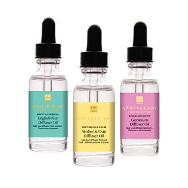Dr Botanicals Set di oli essenziali Dr Botanicals per diffusori (confezione da 3) - Ambra e Oud, Geranio, Pero inglese - Oli aromaterapici per rilassarsi, alleviare lo stress e migliorare l'umore
