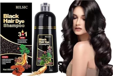 RILSIC Shampoo Colorante Nero Donna Uomo, 500ML Shampoo Colorante Capelli Bianchi, Black Hair Dye 3 in 1, Tintura per Capelli Bianchi Istantaneo, Colore e Duratura, Tinta Capelli per Uomini Donne