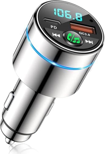 Mohard Bluetooth Auto, Trasmettitore FM Bluetooth 5.3 Design Metallico, PD 30W Tipo C & QC3.0 Adattatori Cavi Patch per Veicoli Adattatore Chiamate Vivavoce Riduzione del Rumore con Luce, Musica Hi-Fi
