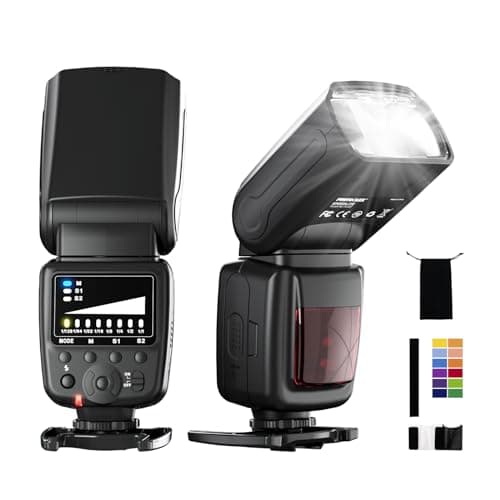 PHOTOOLEX Flash Speedlite per Canon Nikon Sony Panasonic Olympus Fujifilm Pentax Sigma Minolta Leica e Altre SLR Digitale Film SLR Videocamere e Fotocamere Digitali con Single-Contact Hot Shoe