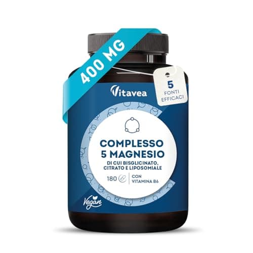Magnesio Complex - 400mg Magnesio Elementare - Bisglicinato, Citrato, Ossido, Carbonato, Liposomiale - Formula 5in1-180 Capsule - Energia, Muscoli, Stanchezza - Alta Digeribilità e Assorbimento