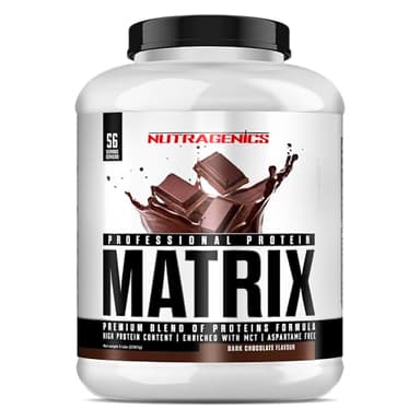 Nutragenics Matrix Professional Protein 2,27 kg - Proteine isolate di soia, proteine soia, proteine whey e caseina micellare - Proteine isolate di soia - Proteine per massa muscolare (Cioccolato)