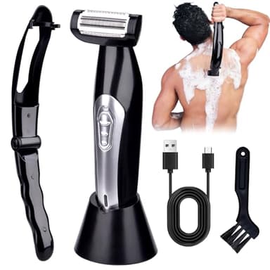 Rasoio per la Schiena da Uomo, Rasoio Elettrico Schiena Uomo, Rasoio da Uomo Pieghevole per la Schiena, Impugnatura Ergonomica, Rasoio Elettrico per Capelli per la Schiena da Bagnato e Asciutto