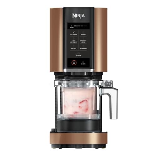 Ninja CREAMi Gelatiera e Sorbettiera con 3 Vasetti, 7 Programmi, Prepara Gelati, Sorbetti, Yogurt, Frullati, Granite e Molto Altro, Fino a 1,4 Litri di Gelato, Colore Nero/Rame, NC300EUCP