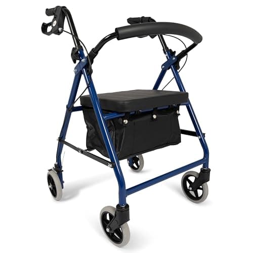 Dunimed Deambulatore Pieghevole Leggero per anziani - Girello ultraleggero con 4 ruote, seduta e cestino - Rollator ideale per il trasporto nel bagagliaio - Blu