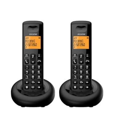 ALCATEL E160 Duo - Telefono Fisso Cordless DECT - Design Compatto - Grande Display Retroilluminato - Funzione Blocco Chiamate Indesiderate - 3 Memorie Dirette - 2 Portatili - Nero