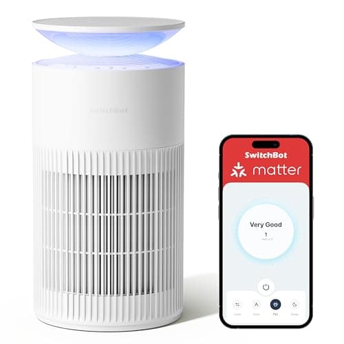 SwitchBot Purificatore D'aria Con App E Luce Notturna, CADR 400m³/h Fino A 83㎡, Filtro HEPA Rimuove 99.97% Di Muffa, Polvere, Polline, Modalità Sonno 20dB, Modalità Animali Per Famiglie Con Animali