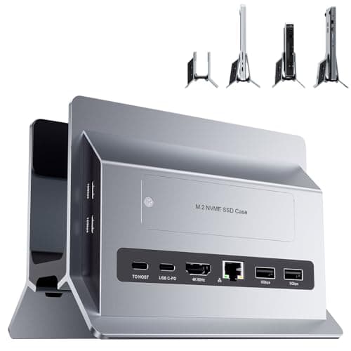 PULWTOP Docking Station Verticale USB C, Supporto Mac Mini Dock con alloggiamento M.2 NVMe(SSD non incluso), 4K@60 Hz, 2*USB C10 Gbit/s, Laptop Dock compatibile per MacBook Pro/Air, Mac mini & Laptops