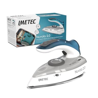Imetec Nuvola 2.0 - Ferro da Stiro da Viaggio a Vapore - Piastra in Acciaio Inox - 1000 Watt - Compatto e leggero - Manico pieghevole - Custodia da Viaggio - Doppio Voltaggio - Colpo vapore 80 g