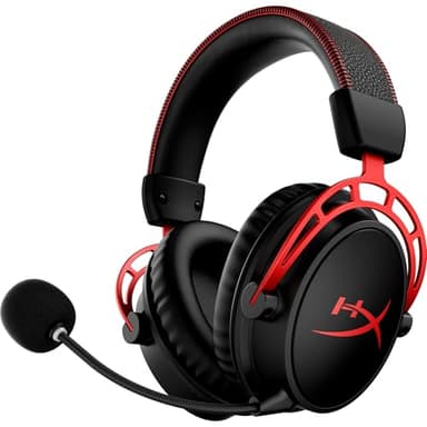 HyperX Cloud Alpha, Cuffie da Gaming Senza Filo, Connessione a 2,4 GHz, Telaio in Alluminio, Cuscinetti in Memory Foam Rivestiti in Similpelle, Autonomia Fino a 300 Ore, Adatto per PC, Nero/Rosso