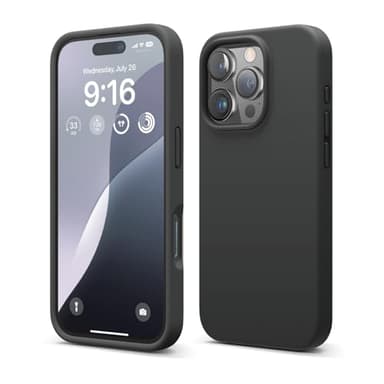 elago Compatibile con iPhone 16 Pro Cover, Cover in Silicone Liquido Premium, Cover Protettiva Completa, Antiurto, Cover Sottile, Fodera in Microfibra Antigraffio (Nero)